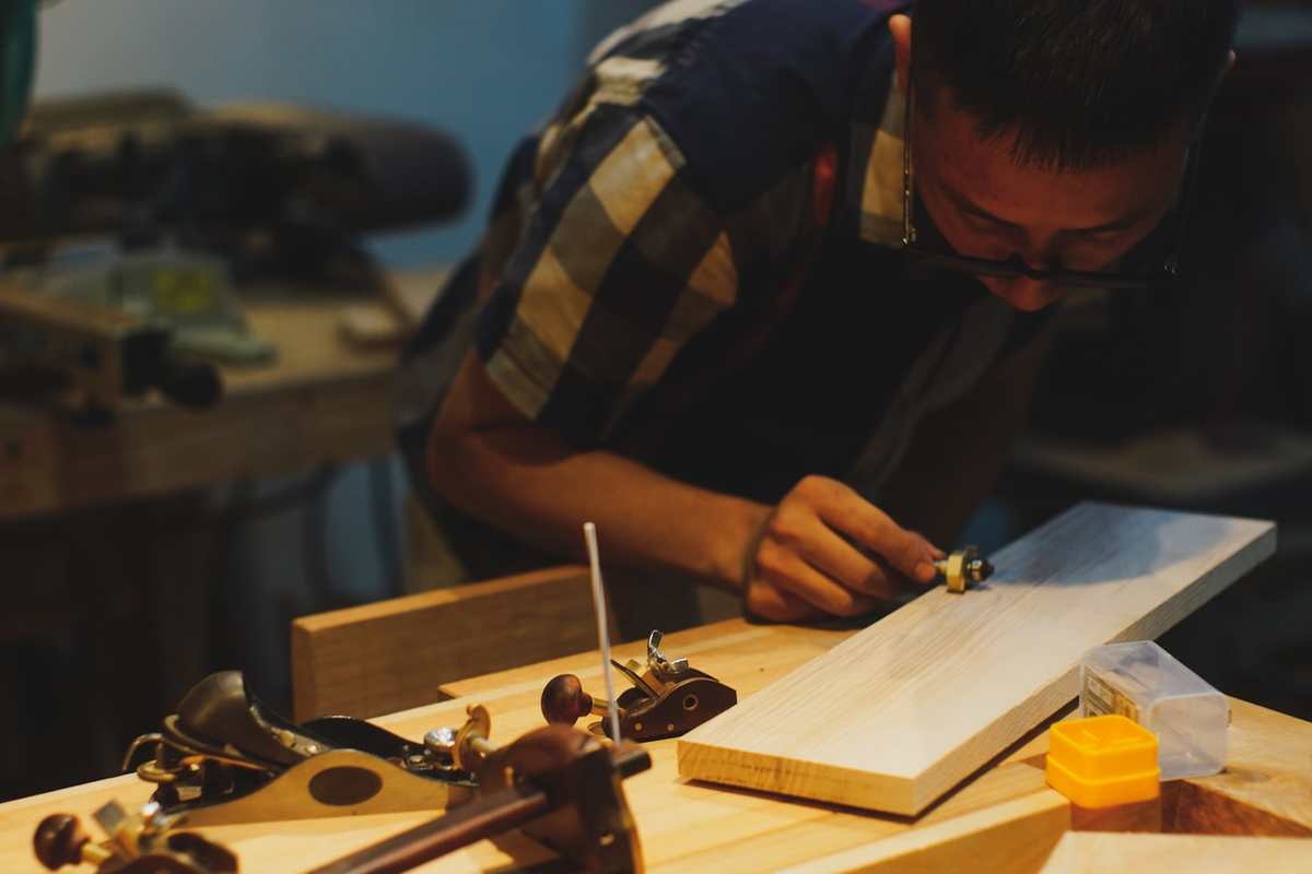 Skilled carpenter working on custom joinery